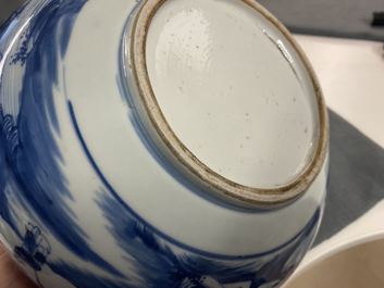 A Chinese blue and white censer with a mountainous landscape, Kangxi